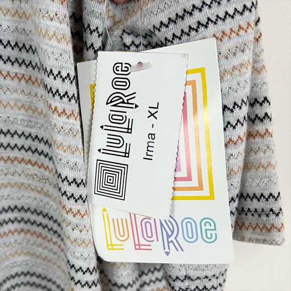 NWT Lularoe Irma High Low Tunic Top Gray With Metallic Chevron Stripes Size XL - Picture 6 of 8